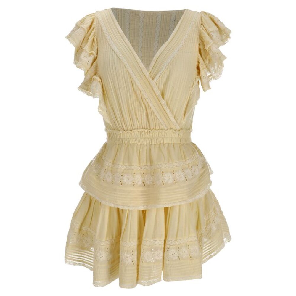 Loveshackfancy Gwen Ruffled Mini Dress in Yellow Cotton